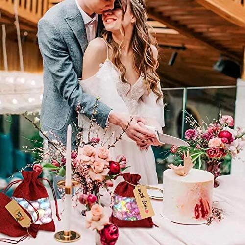 GIOIPC 50Pcs 5 x 7 Inch Linen Burlap Sheer Bags with Drawstring and Bonus Gift Tags for Wedding Birthday Bag,Craft Bags,Cosmetic Samples