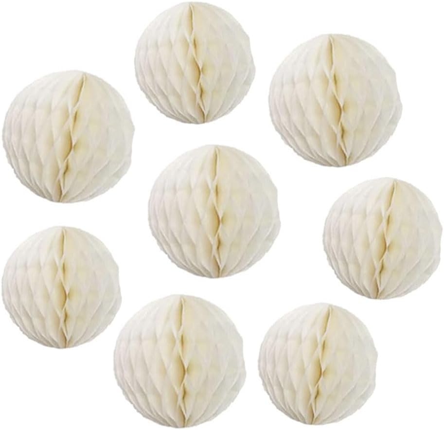 8pc Honeycomb Balls Party Decorations 8'' 10'' Tissue Paper Pom Poms Flower Balls Hanging Paper Honeycomb Balls for Party Baby Shower Birthday Wedding Nursery Wall Decor(8'' 10'' Beige)