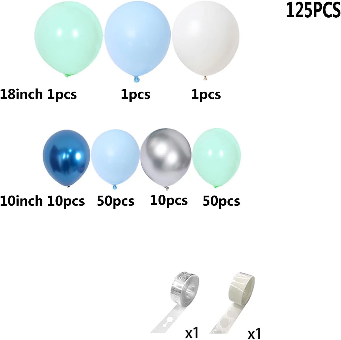 125pcs Blue Green Macaron Balloon and Metallic Blue Silver Balloon Garland Kit for Birthday Retirement Bridal Baby Shower Graduation Wedding Anniversary Party Decoration