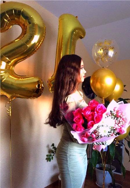 Big 40 Inch Gold 2 Number Balloon Birthday Decoration, Number 2 Helium Balloons 12 20 22 23 24 26 28 32 42 Celebration, Boy Girl Baby Anniversary Party Graduations Supplies