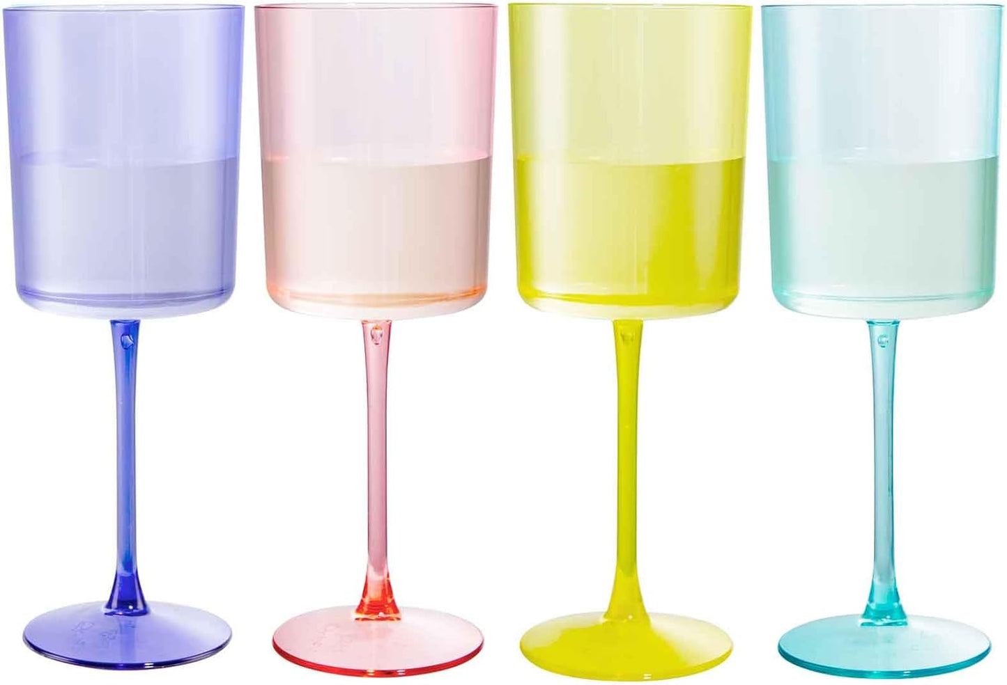 Ciaell 4 Pack Plastic Wine Glasses - 10 Oz Plastic Wine Glasses with Stem - Disposable Wine Glasses Perfect for Parties & Weddings & Poolside & Outdoors & Camping(Pink Green Purple Yellow)