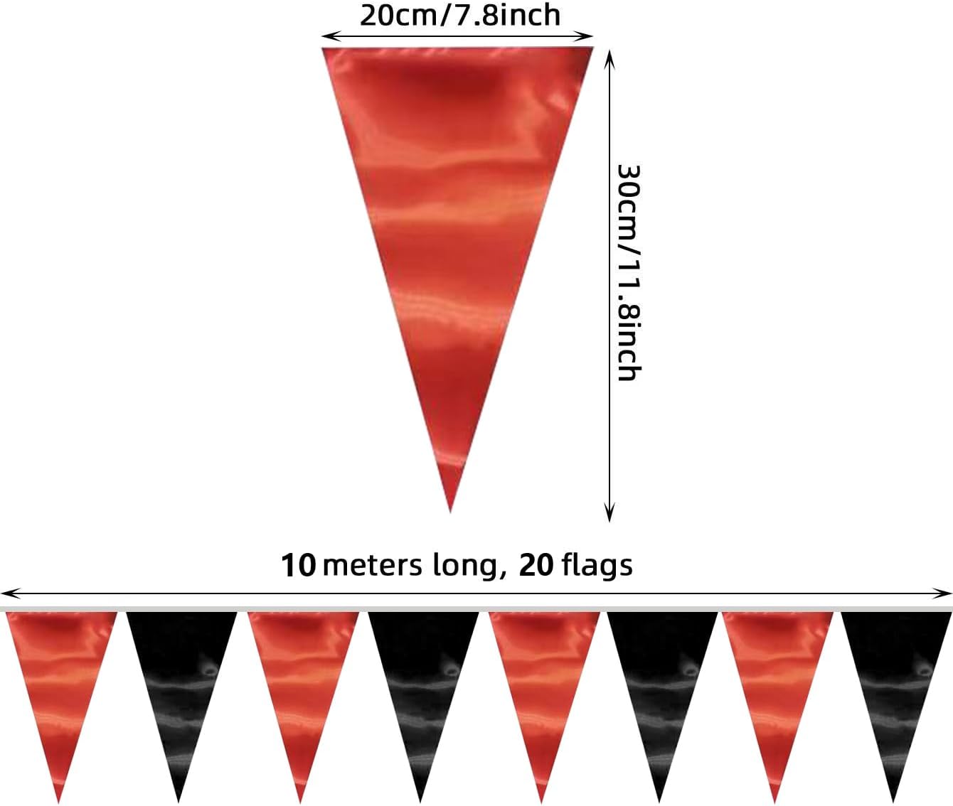 65FT Red Black Triangle Pennant Banner Flag Metallic Fabric Bunting Garland for Christmas Graduation Bachelorette Anniversary Birthday Engagement Wedding Anniversary Casino Party Decorations Supplies