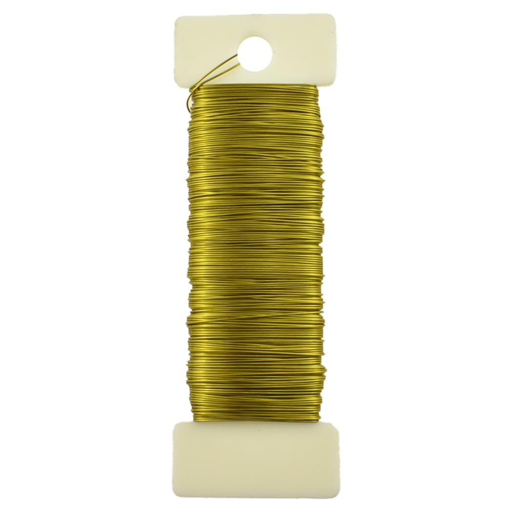 HAHIYO 26Gauge Golden Metal Floral Wire - 1 Roll, 38 Yards (115 Feet) - Flexible Paddle Wire for Craft, Christmas Wreath, Flower Arrangement, Bouquet Wrapping, Wedding, DIY