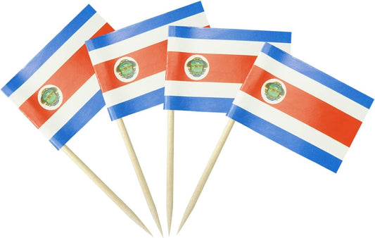 Costa Rica Flag Costa Rican Flag, Small Mini Costa Rican Toothpick Flags for Food, Cupcakes, Cocktails, Appetizers, Bar Party Decorations