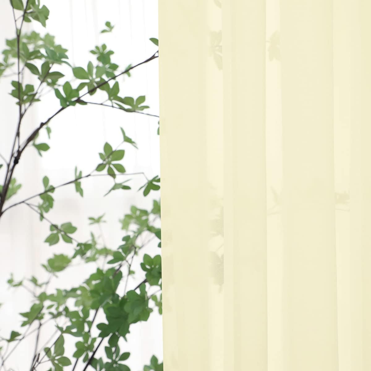 Window Light Yellow Sheer Curtains 95 Inches Long 2 Panels Sheer Curtain Basic Rod Pocket Panel for Bedroom Children Living Room Yard Kitchen (Light Yellow, 52" W x 95" L | 2 pcs)