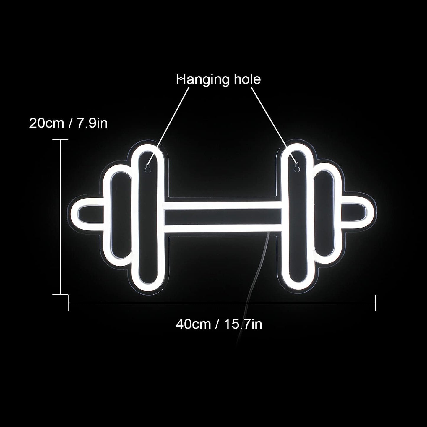 Lucunstar Gym Neon Sign,Barbell Dumbbell Shaped Neon signs White Neon Lights Sign Gym Wall Stickers for Fitness Club Decor LED Neon Sign for Teen Girls Teen Sports Room Game Room Decor
