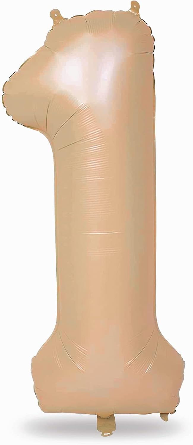 Nude Number 1 Balloons, 40 Inch Tan 1st Birthday Foil Balloon for Boys Girls, Giant Self Inflating Apricot Helium Foil Number Balloons 0-9 for Women Men 1st 11th Anniversary Party Decorations Supplies