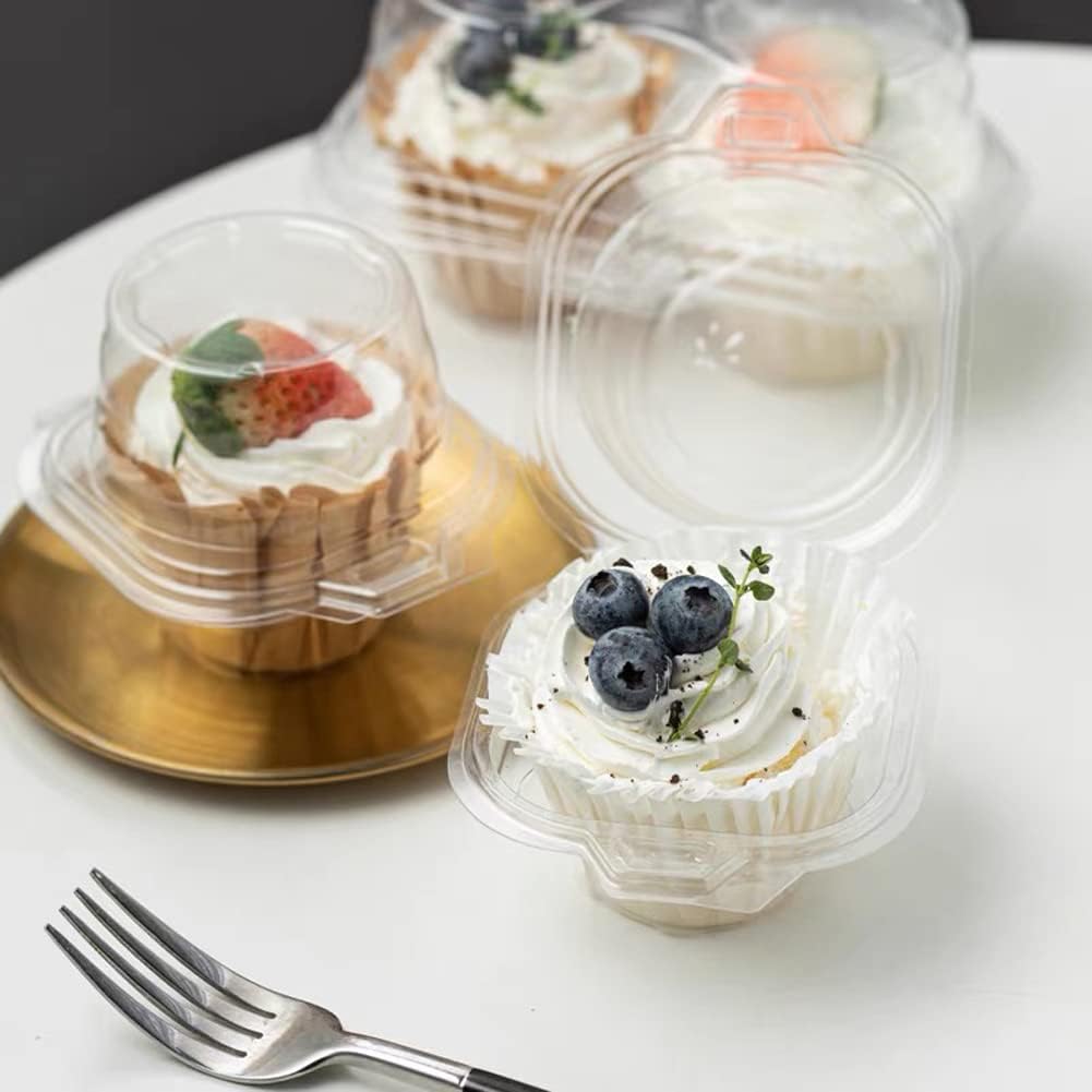 150 Pcs Cupcake Boxes Plastic Individual Cupcake Containers Single Cupcake Carrier with Connected Airtight Dome Lid for Party