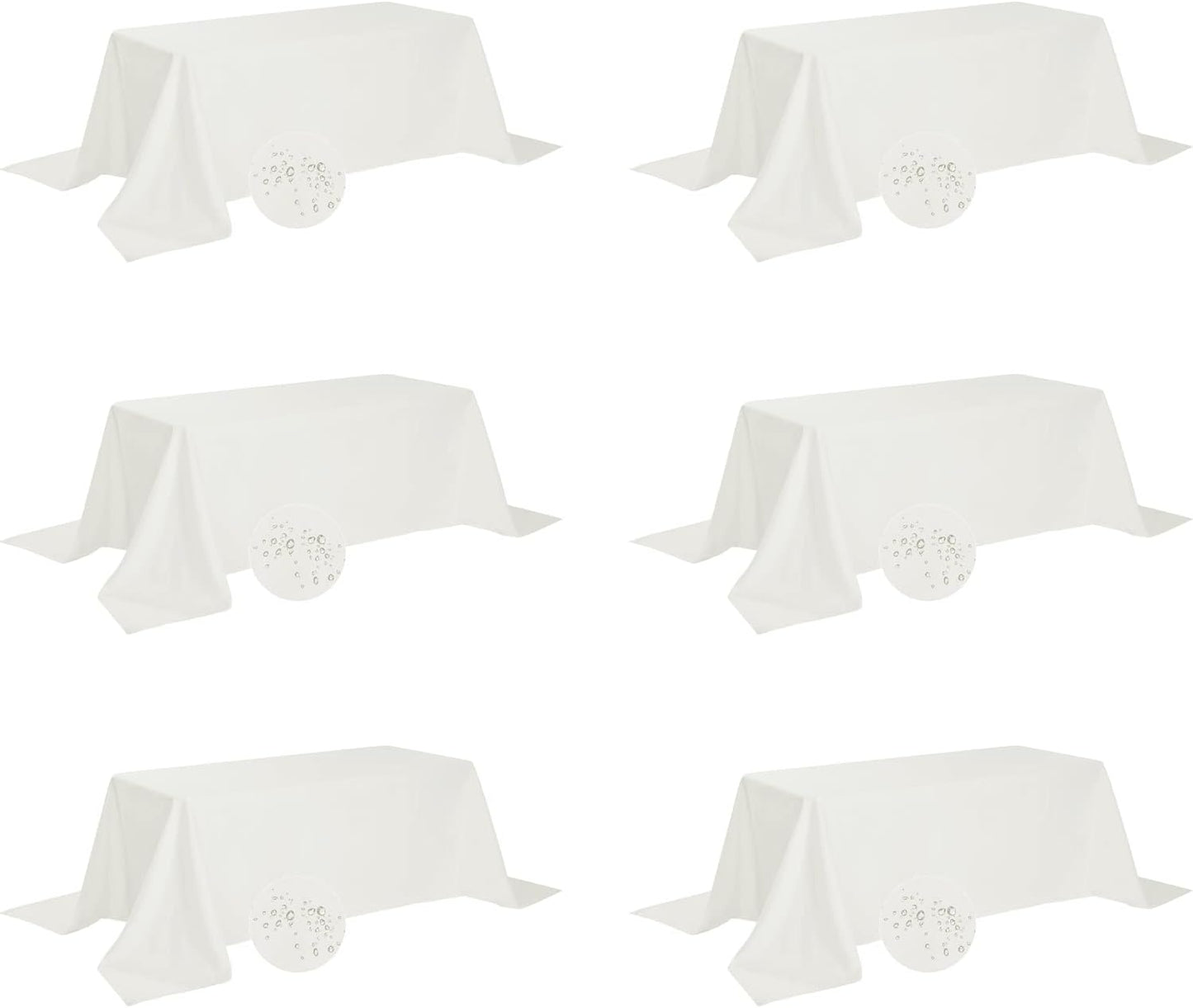 Fokitut 6 Pack Waterproof Rectangle Tablecloth, 90x156 Inch,Stain Resistant and Wrinkle Polyester Table Cloth, Fabric Table Cover for Kitchen Dining, Wedding, Party, Holiday Dinner-Ivory