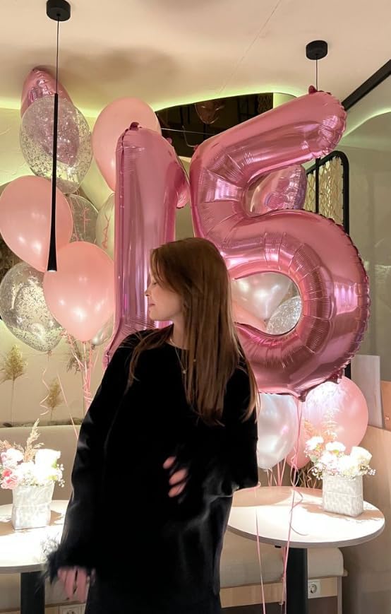 Pearlescent Pink 40 Inch Large Number 5 Birthday Balloon, Five 5th 15 25 35 50 55 Birthday Celebration Decorations, Foil 5 Mylar Helium Number 5 Balloons Girl Boy Anniversary Party Supplies