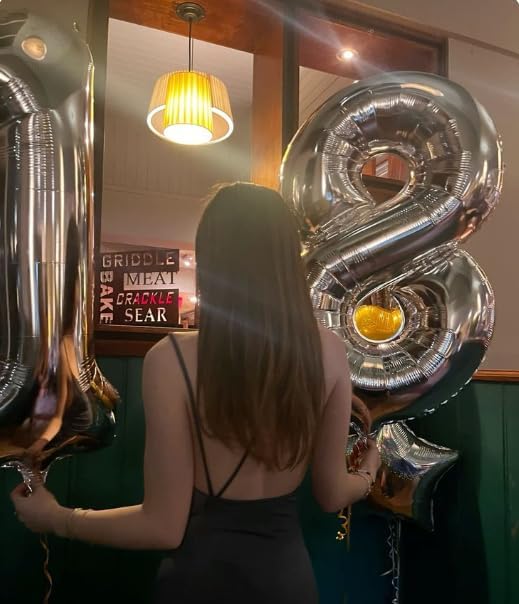 Silver Foil Number 8 Balloon 40 Inch, Helium Mylar Eight Number 8 18 28 38 48 58 80 88 Birthday Balloons, 8th Silver Women Men Wedding Anniversary, Graduations Party Supplies