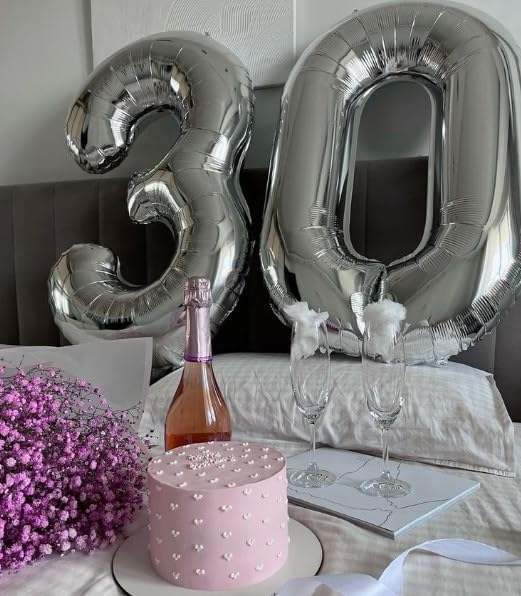 Silver 40 Inch 0 Number Balloons, 0 Decorations for 10 20 30 40 50 60 70 80 90 100Birthday, Foil Giant Birthday Graduations Anniversary Party Balloons