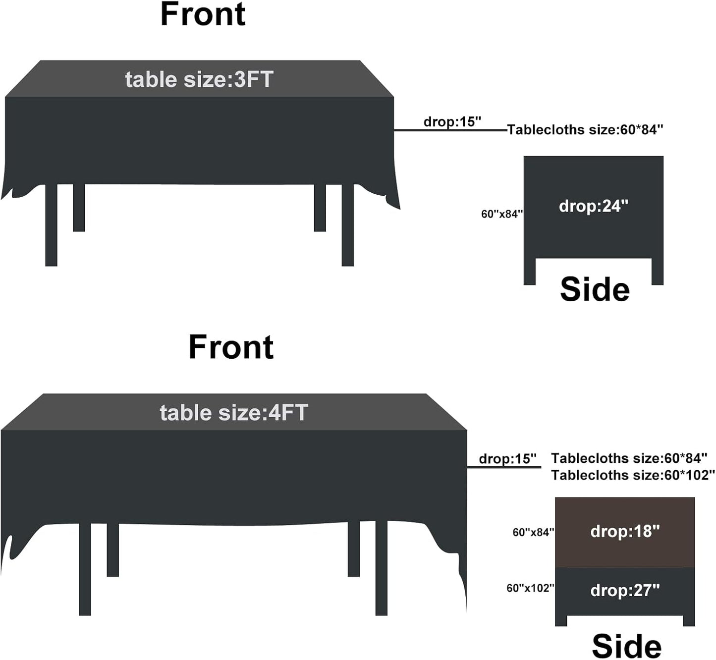 Fokitut 2 Pack Waterproof Rectangle Tablecloth, 60x84 Inch, Stain Resistant and Wrinkle Polyester Table Cloth, Fabric Table Cover for Kitchen Dining, Wedding, Party, Holiday Dinner-White