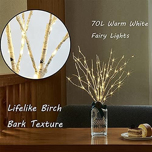 Hairui Lighted Birch Branches 18IN 70 White Willow LED Battery Operated with Timer Twig Lights for Summer Christmas Wedding Decoration Indoor Outdoor(Vase Excluded)
