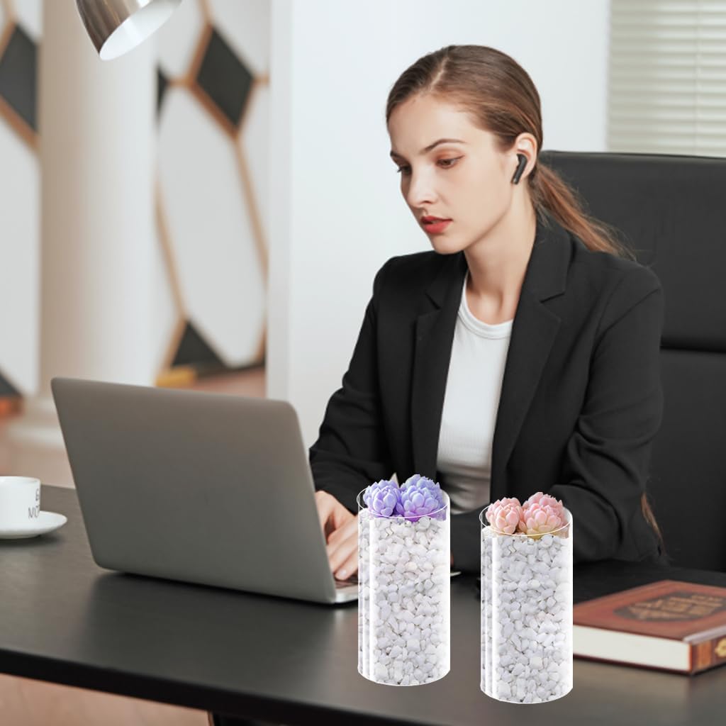 48 Pack Plastic Cylinder Vases, 4 6 8 10 Inch Tall Acrylic Cylinder Clear Flower Vase Set Bulk Glass Like Large Round Plastic Vases for Centerpiece Wedding Home Office (48)