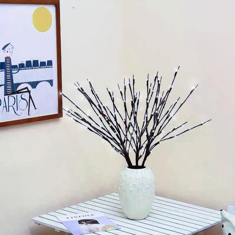 MENCH Branch Lights,3 Pcs Twig Light USB&Battery Powered 8 Flashing Modes by Remote Control.Branch Lights for Indoor, Light Up Decorations for Halloween Day and Christmas,Pure White