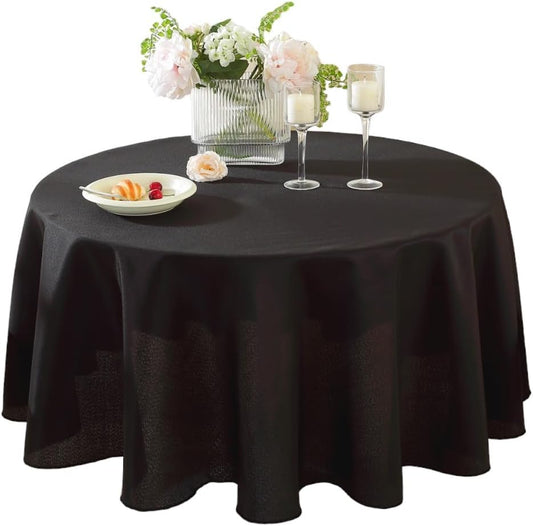 Craft And Party Round Tablecloth, 108 Inch Black Tablecloth, Polyester Fabric Washable Table Cloth for Home, Party, Wedding or Restaurant Use.