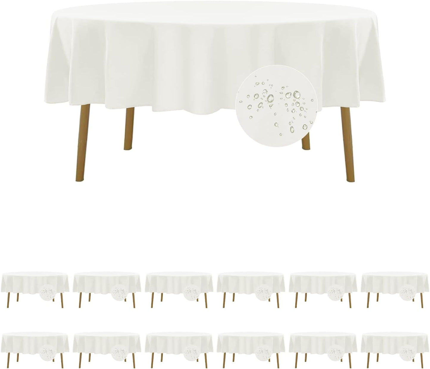 Fokitut 12 Pack Waterproof Round Tablecloth, 70 Inch, Stain Resistant and Wrinkle Polyester Table Cloth, Fabric Table Cover for Kitchen Dining, Wedding, Party, Holiday Dinner-Ivory