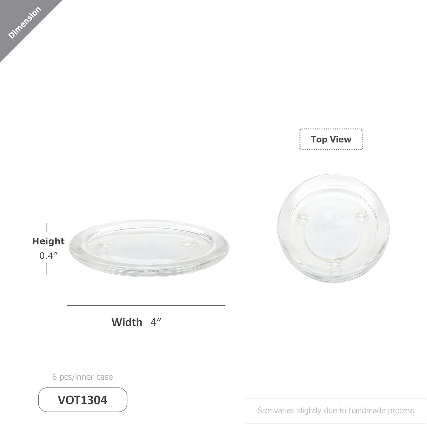 WGV Tea Light Votive Candle Holder Plate 4" W, Clear Flat Plate Glass, Small Home Accent Decor, 6 Pc