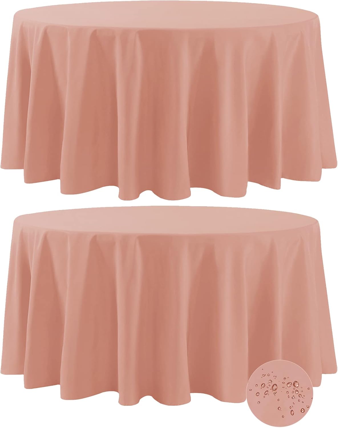 Fokitut 2 Pack Waterproof Round Tablecloth, 108 Inch, Stain Resistant and Wrinkle Polyester Table Cloth, Fabric Table Cover for Kitchen Dining, Wedding, Party, Holiday Dinner-Dusty Pink