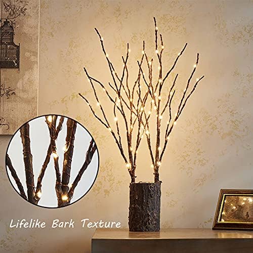 Hairui Twig Branches with Fairy LED Lights 18IN 70LED Battery Operated Lighted Brown Willow Branches for Home Witner Christmas Decoration Indoor Outdoor Use (Vase Excluded)