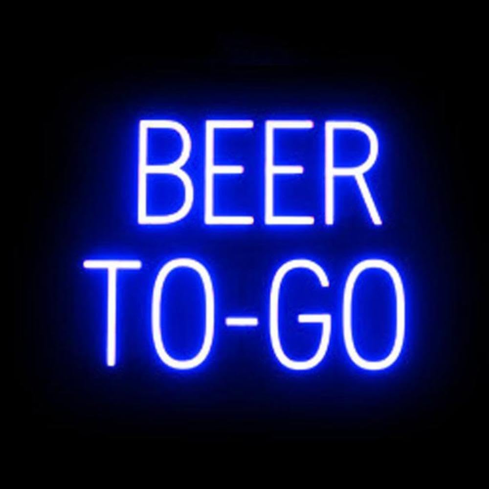 SpellBrite BEER TO-GO Sign | Beer-Related Sign with Neon Look, Blue LED Light Source | 19.8" x 15.0"
