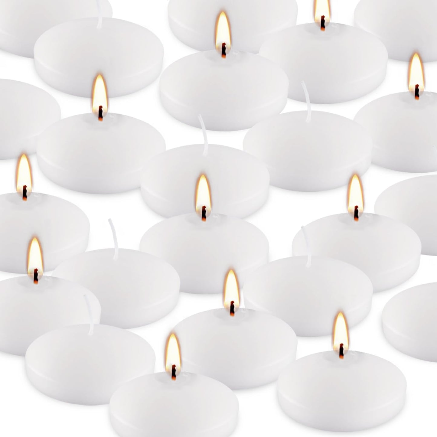 10 Hour Floating Candles, 3'' White Unscented Dripless Wax Discs, for Cylinder Vases, Centerpieces at Wedding, Party, Pool, Holiday (24 Set)