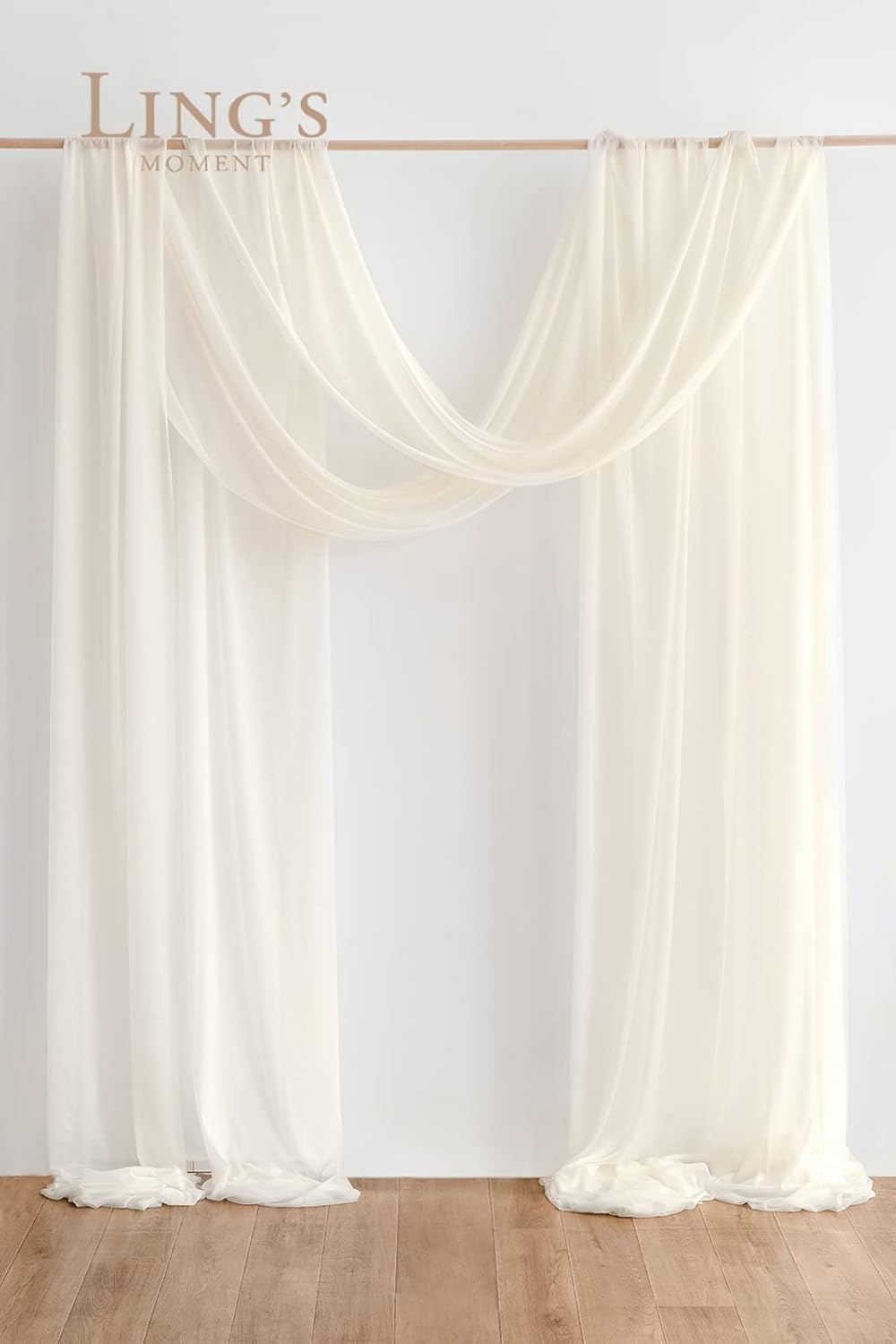 Ling's moment Wedding Arch Draping Fabric 2 Panels 32Ft x 30" Wrinkle-Free Wedding Arch Drapes Chiffon Fabric, Ivory Curtain for Wedding Ceremony Reception Background Party Home Garden Decorations