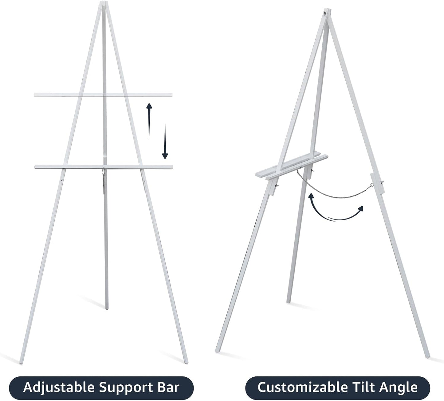 NianFeng Wooden Easel Stand for Sign, Easel Display Stand Floor for Wedding Sign with Adjustable Tray, 63-Inch, Tripod A-Frame Poster Light Duty, Welcome, Art Show & Baby Shower (White)