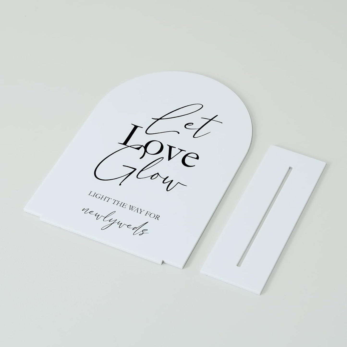 Acrylic Let Love Glow Sign with Stand- 5"x7" White Arched Wedding Sign and Base,1/8" Thick | Modern Calligraphy Black Lettering Arch Acrylic Sign for Wedding Reception & Party(5x7Inch, White)