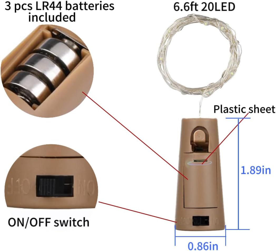 Wine Bottle Lights 20 LEDs Cork Lights Waterproof Battery (Included) Operated Fairy Mini String Lights for DIY Jar Indoor Bedroom Party Wedding Christmas Decor Pack of 4(Warm White)