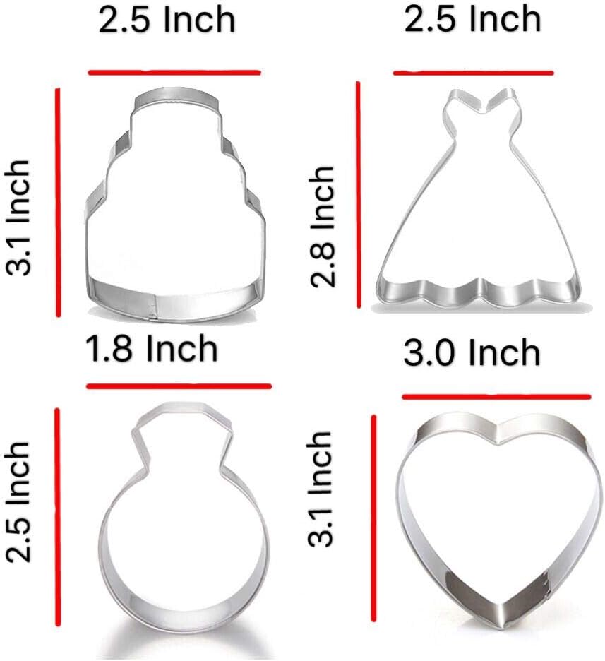 Wedding Cookie Cutter Set-7 Piece-3 Inches-Heart, Diamond Ring, Wedding Cake,Wedding Dress, Rectangle, Square and Oval Plaque Cookie Cutters Molds for Bridal Shower Engagement