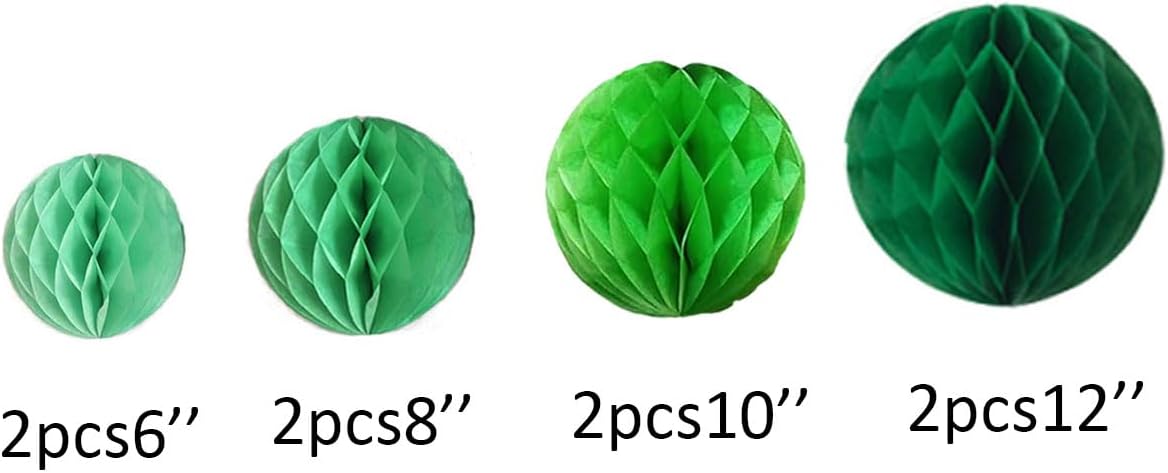 8pc Honeycomb Balls Party Decorations 6''8''10''12'' Tissue Paper Pom Poms Flower Balls Hanging Paper Honeycomb Balls for Party Baby Shower Birthday Wedding Nursery Wall Decor Green Set