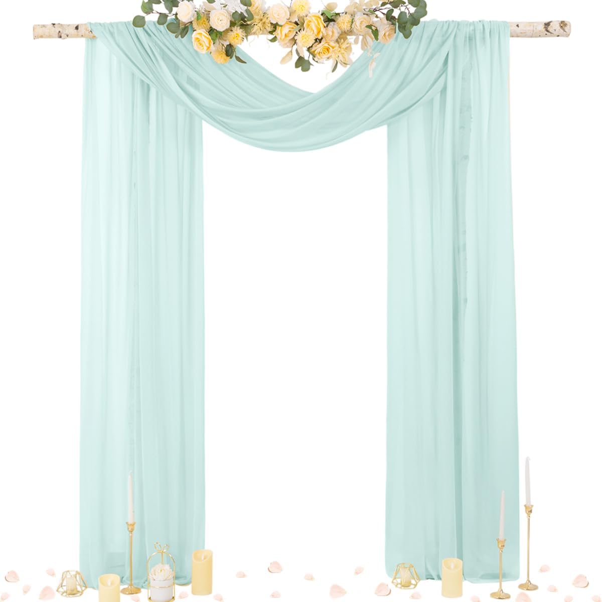 Socomi Wedding Arch Draping Fabric 29" x 20Ft 1 Panel Mint Green Sheer Outdoor Curtain Drapes Extra Long for Wedding Ceremony Birthday Party Decoration