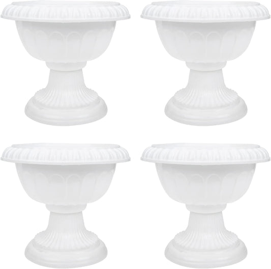 4pcs Mini Roman Style Flower Pots, Plastic Wedding Flower Containers, Decorative Pedestal Planters for Home, White, 6.29 x 6.29 x 5.51 Inch