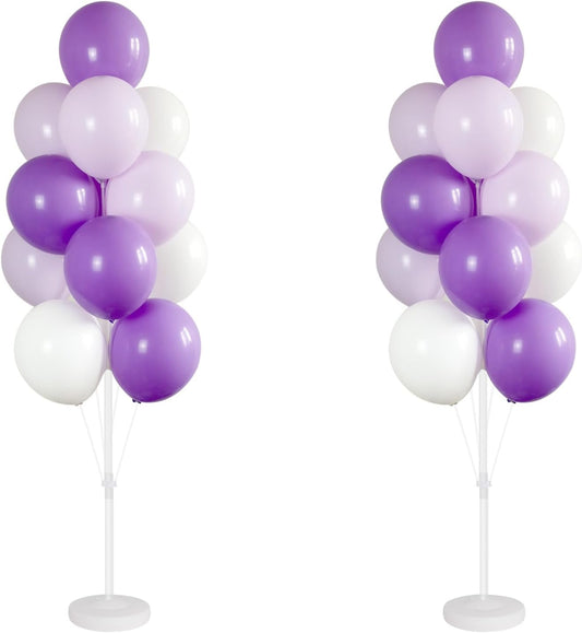 Balloon Column Kit for Floor- Set of 2,Balloon Columns with Stand, Base and Pole,Balloon Tower Backdrop Decoration for Wedding, Baby Shower, Birthday Party, or Bachelorette Parties (Purple White)