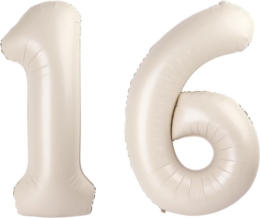 40 Inch Cream White Mylar Foil Number 16 61 Birthday Balloon, Digital Balloons for 16 Boy Girl Party Decorations Supplies, Big Helium Balloon Numbers for 61 Men Women Anniversary