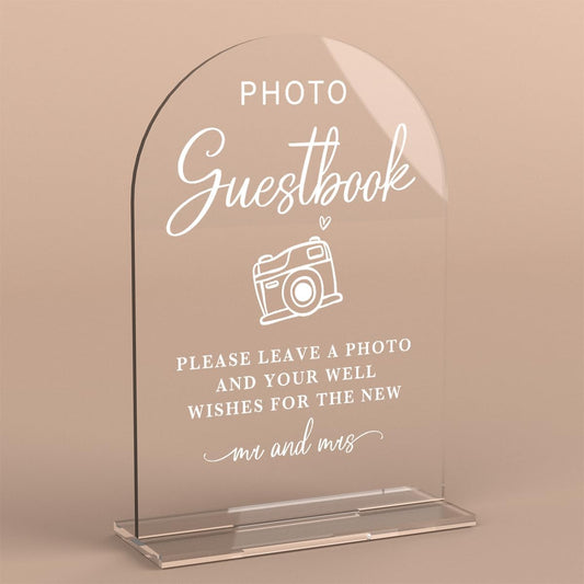 Acrylic Wedding Sign Photo Guestbook Sign for Wedding Wedding Signs for Ceremony Modern Calligraphy Arch Acrylic Table Top Sign for Wedding Reception and Event Party Table