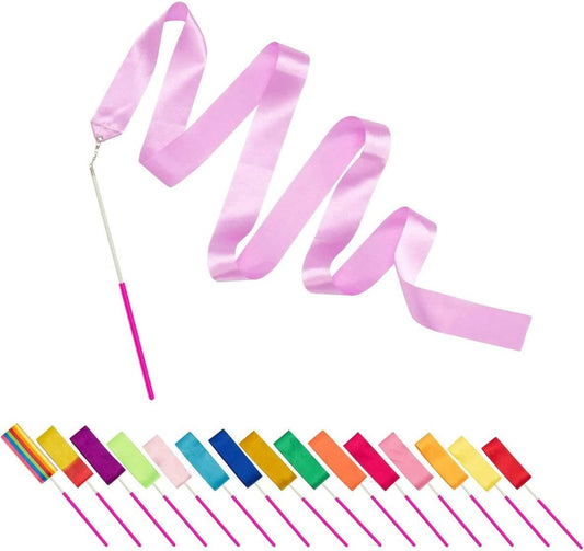 PAMASE Dance Ribbons - 16 Packs Ribbon Wands with Non-Slip Handles for Girls Gift, 6.6ft Rhythmic Gymnastics Dancing Rainbow Twirler Sticks Streamers Dance Flags