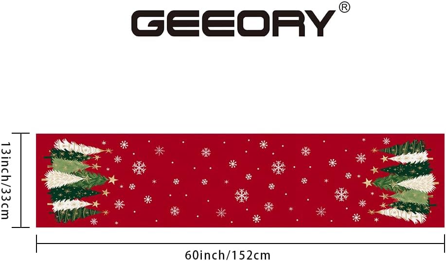 GEEORY Christmas Table Runner 13x60 Inch, Xmas Trees Snowflakes Holiday Decorative Farmhouse Table Decoration for Kitchen Dinning, Indoor Outdoor Dinner Party Decor (Red) GT150-60