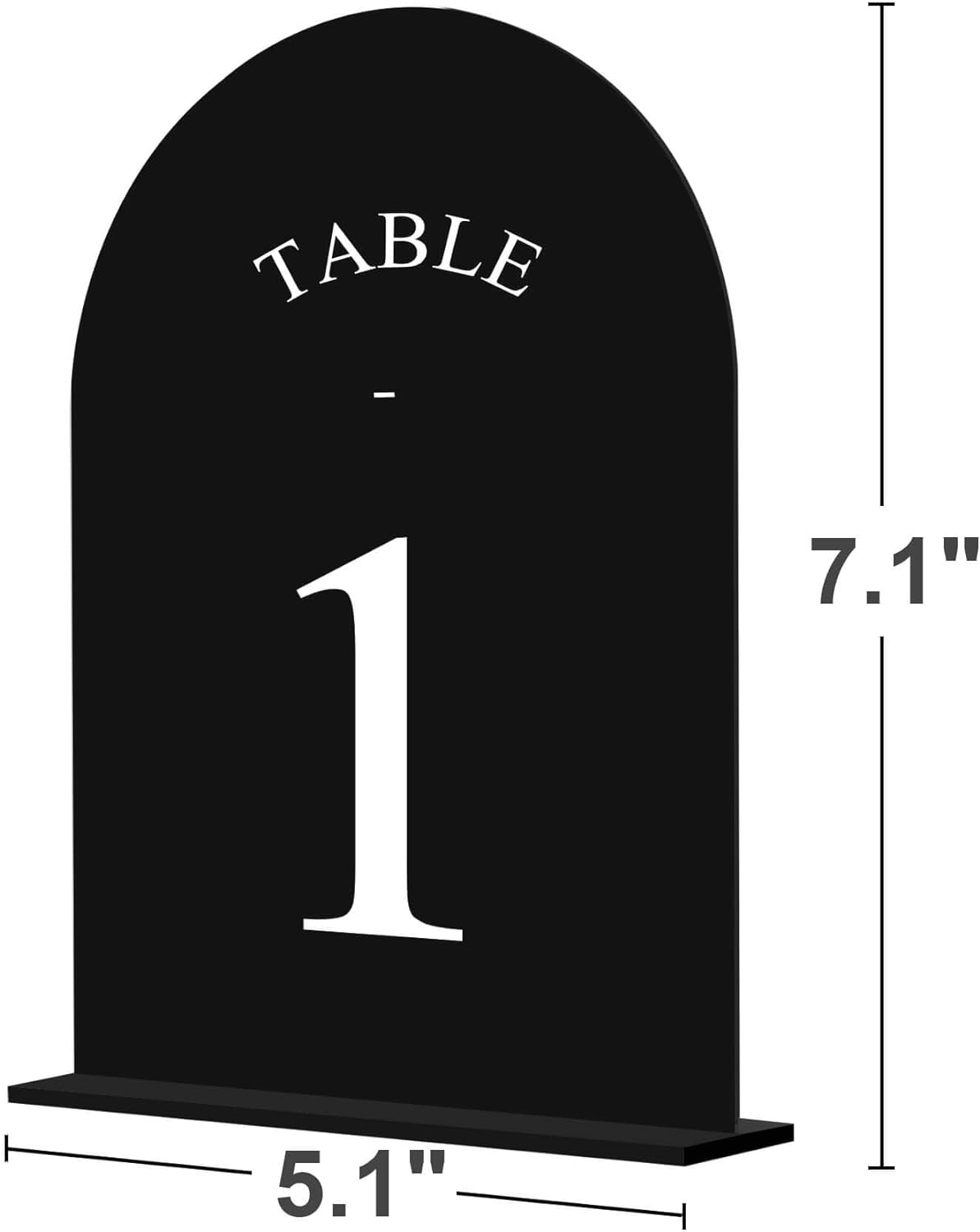JOYIT Arch Wedding Table Numbers 1-50 with Stands Double-Sided Printed 5" X 7" Acrylic Table Signs with Black Background White Text, Perfect for Wedding Receptions, Parties