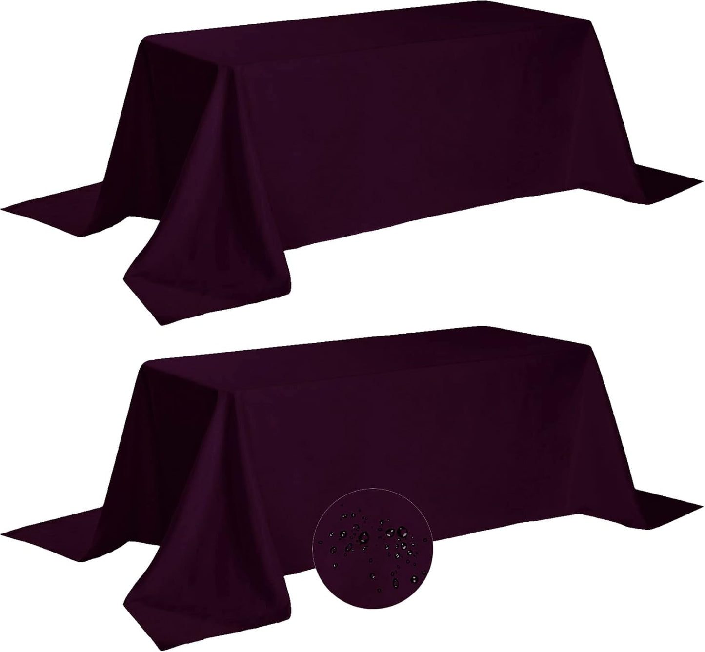Fokitut 2 Pack Waterproof Rectangle Tablecloth, 90x156 Inch,Stain Resistant and Wrinkle Polyester Table Cloth, Fabric Table Cover for Kitchen Dining, Wedding, Party, Holiday Dinner-Eggplant