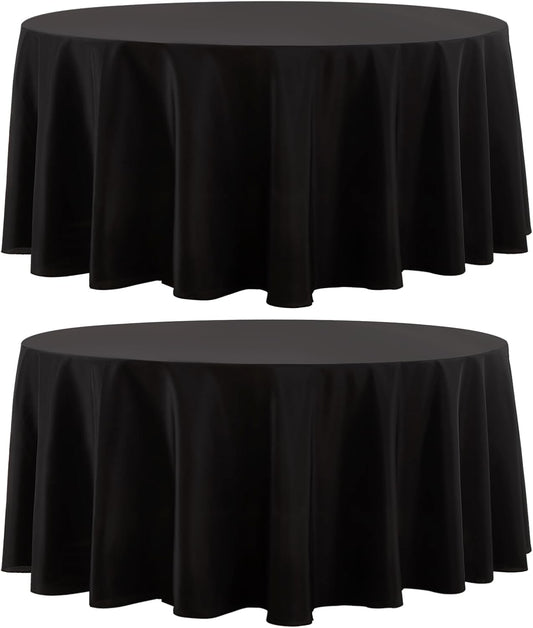 Round Tablecloth 2 Pack 120 Inch Black Tablecloths Washable Decorative Linen Polyester Table Clothes Cover for Dining Table Banquets Buffet Parties and Wedding