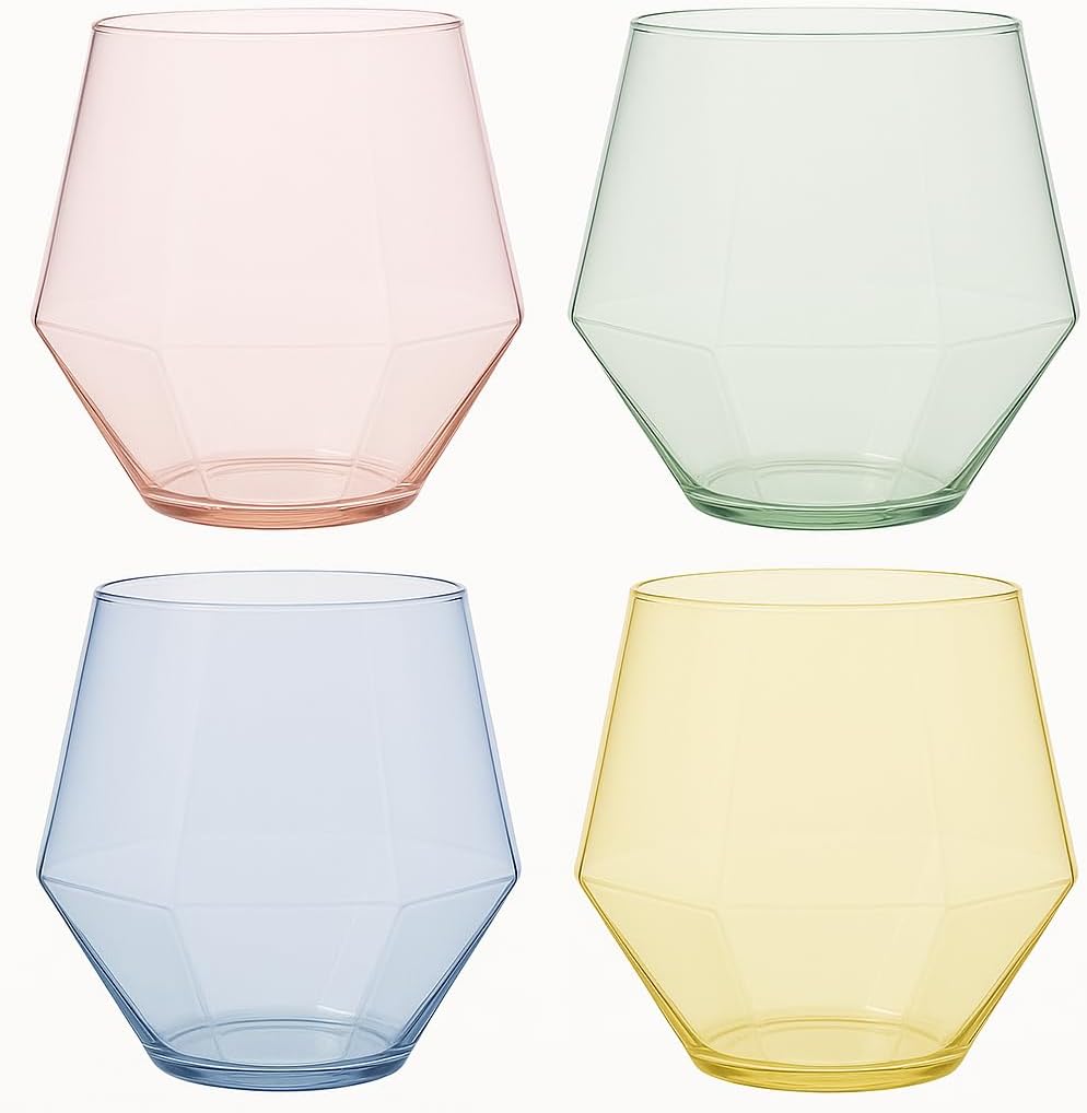 40 count Diamond Unbreakable Stemless Plastic Wine Champagne Whiskey Glasses Elegant Durable Disposable Indoor Outdoor Ideal for Home, Office, Bars, Wedding, 12 Ounce Cups Gold Rim (Color Collection)