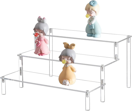 BYCY Acrylic 3-Tier Riser Display Shelf for Figurines, Desserts Holder, Collections Organizer and Cosmetic Items Shelf (3tier-Clear)