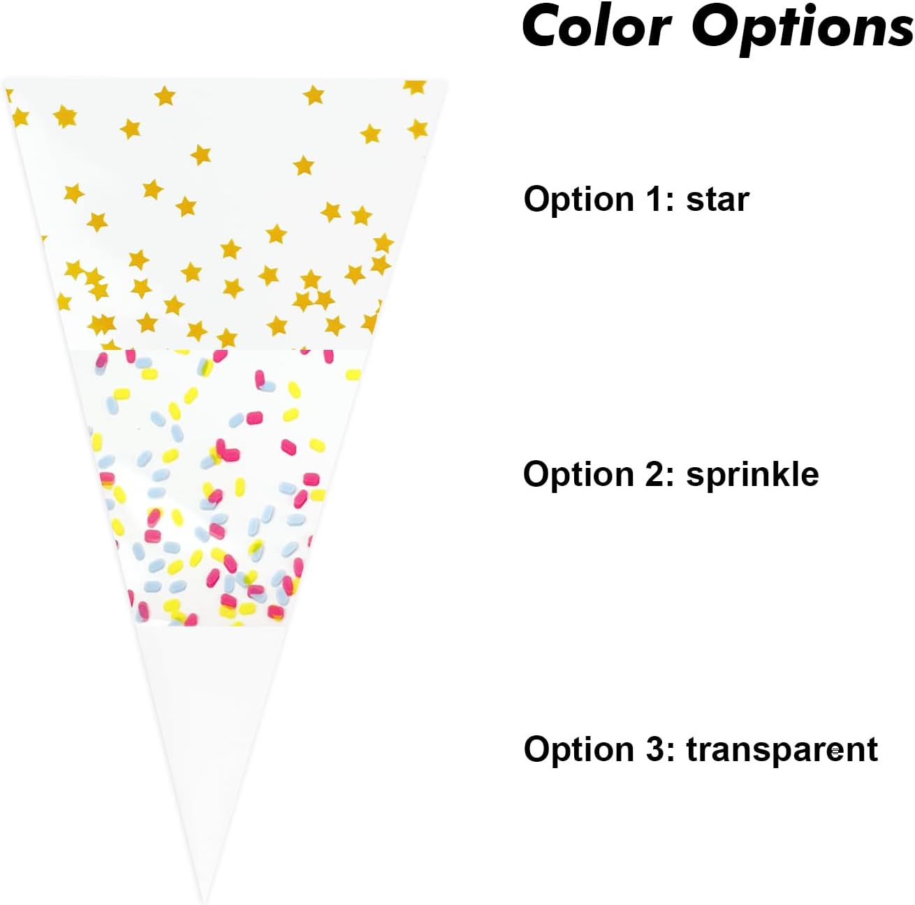 EKAPACKAGING 100Pcs 6x10 Inches Clear Cone Shaped Treat Cellophane Bags Twist Tie Triangle Christmas Party Favor Cotton Candy Bags With Ties For Popcorn, Chocolates, Ice Cream Cone