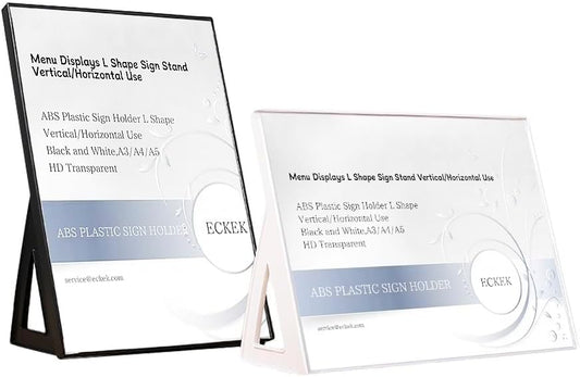 ABS Plastic Sign Holder，Menu Displays L Shape Sign Stand Vertical/Horizontal Use (Black A5 148×210mm/5.83×8.27inches)