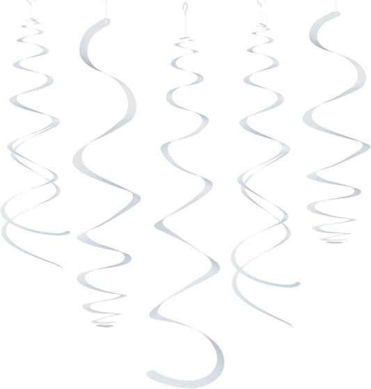 White Party Hanging Swirl Decorations Plastic Streamer for Ceiling, Pack of 28