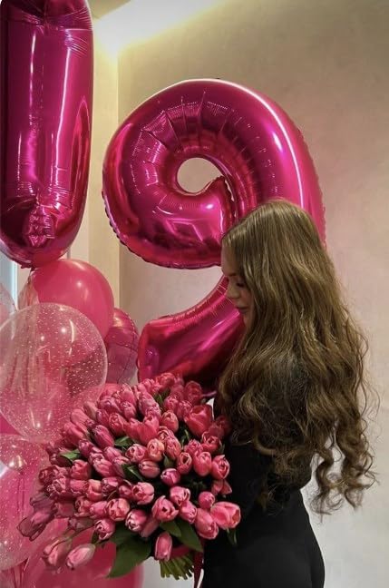 Hot Pink Number 1 Balloon 40 inch, Number 1 Birthday for Boy Girl, Hot Pink Foil One Balloon for 1st 10 11 12 16 18 Birthday Party, Anniversary Celebration Number Decorations