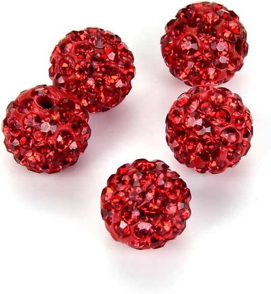 100pcs Adabele Grade A Suncatcher Crystal Rhinestone Pave Loose Beads 8mm Light Siam Red Polymer Clay Disco Ball Spacers Compatible with Shamballa All Craft Jewelry Making DB8-6